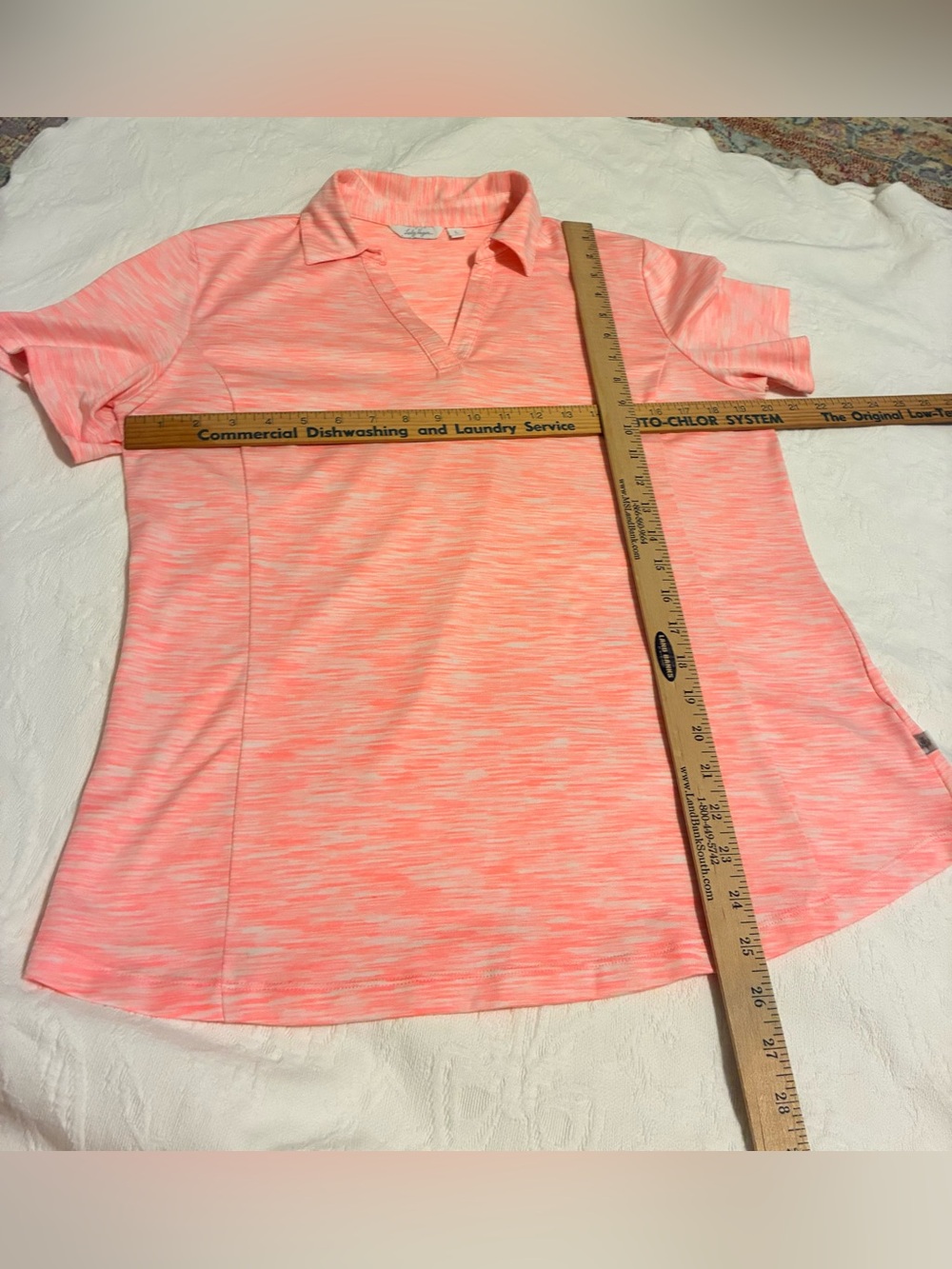Lady Hagen Coral-Pink collared athletic top. Size Large - Picture 5 of 11